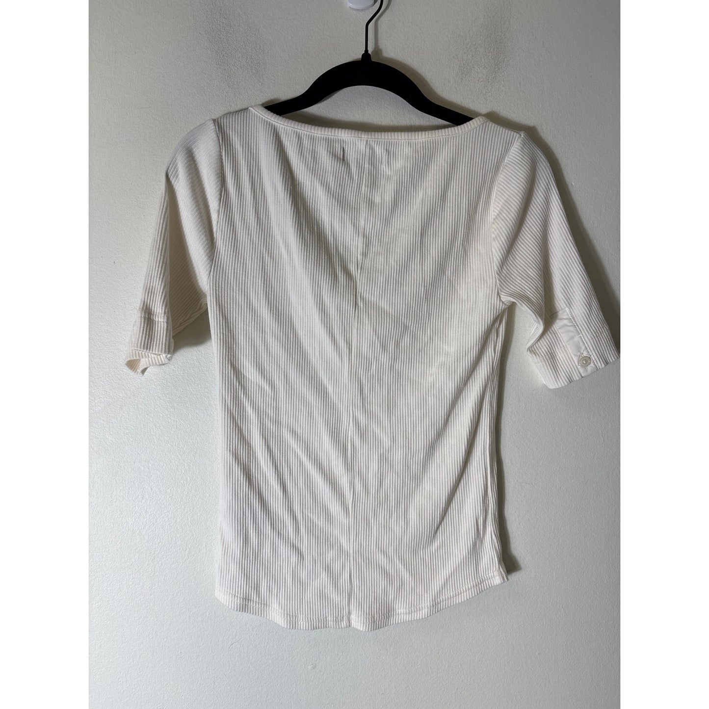 J.Crew White Ribbed Henley Shirt Sz S