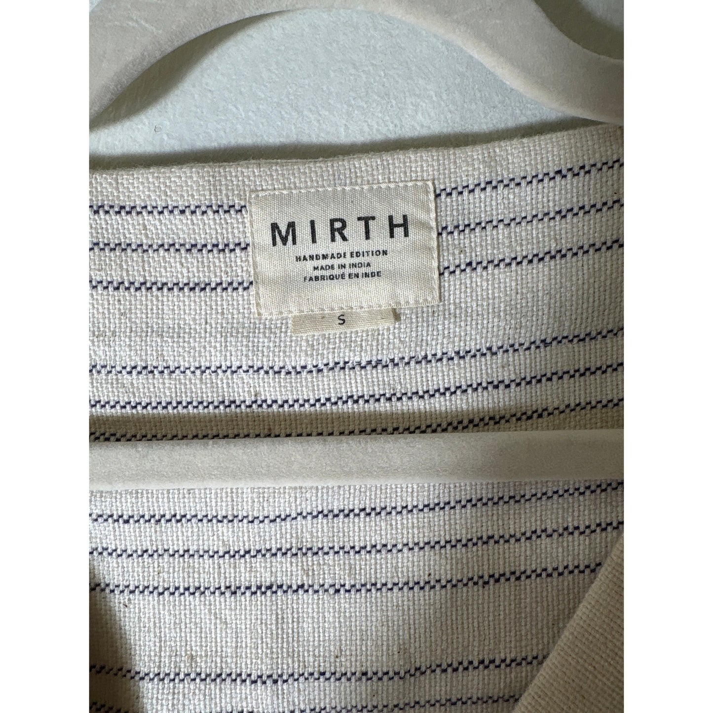 MIRTH Off White Navy Cotton Half Sleeve Tunic with Fringe Sz S