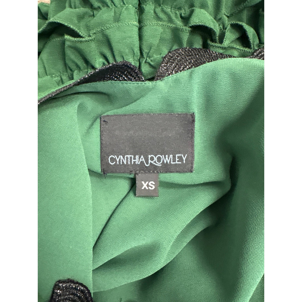 Cynthia Rowley Green With Black Ric Rac Trim Ruffled Gown Sz XS