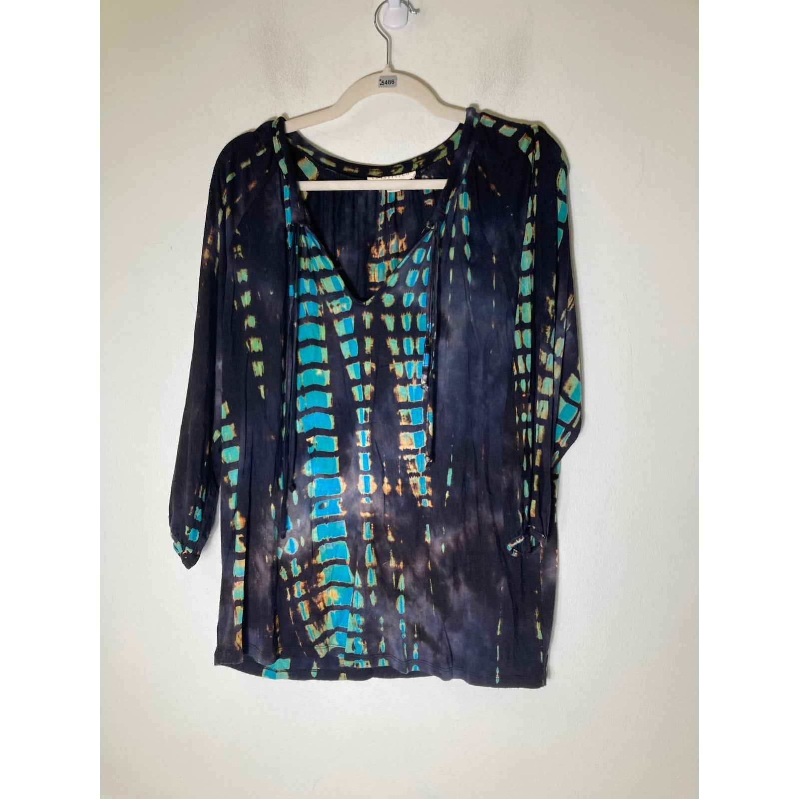 Lovestitch Black Tie Dye Long Sleeve V-Neck Top Sz M