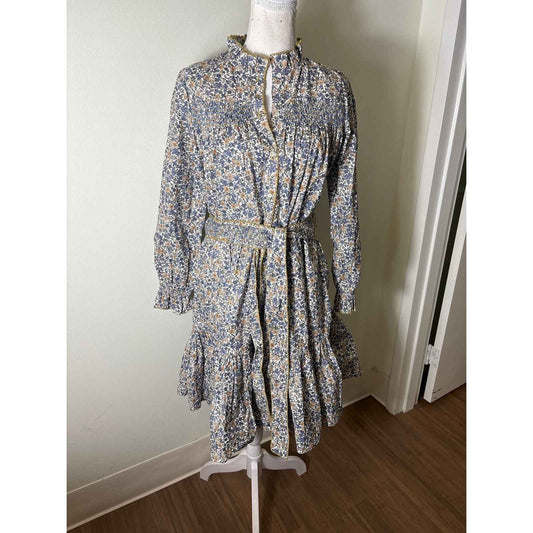 NWT Baybala Green and Blue Mini Floral Long Sleeve Belted Dress sz L