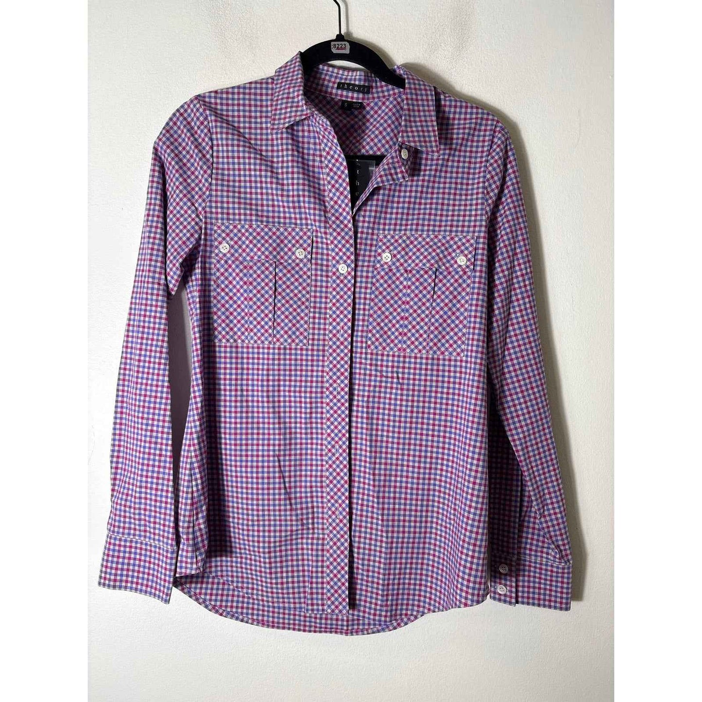 NWT Fushia and Purple Check Long Sleeve Button Up Shirt Sz S