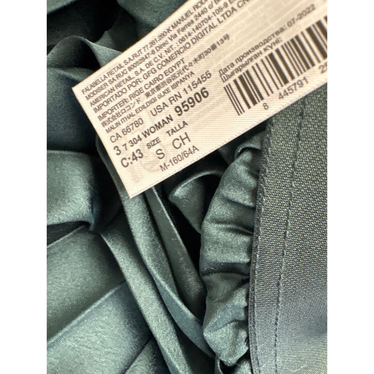Zara Green Satin Accordian Pleat Midi Skirt Sz S
