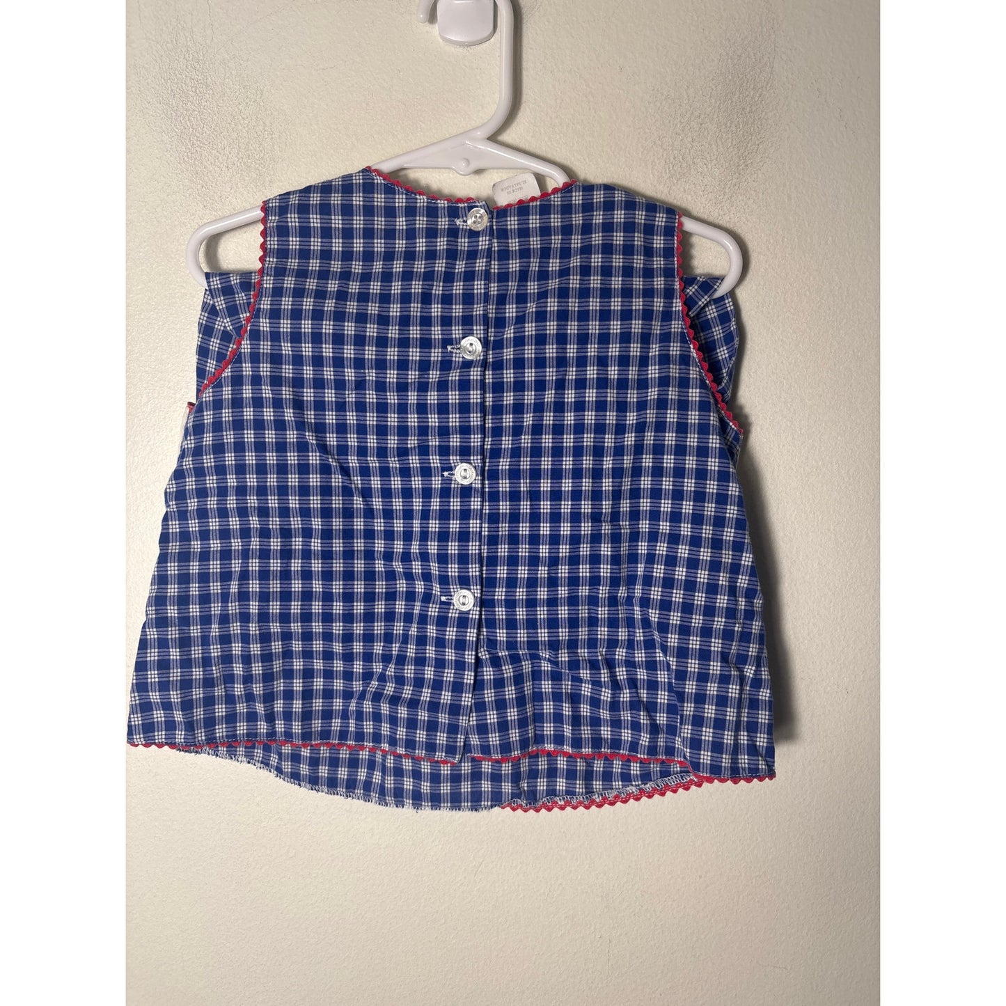 Girls Vintage Silly Goose Blue&WHite Plaid smocked flower top&short set Sz 3