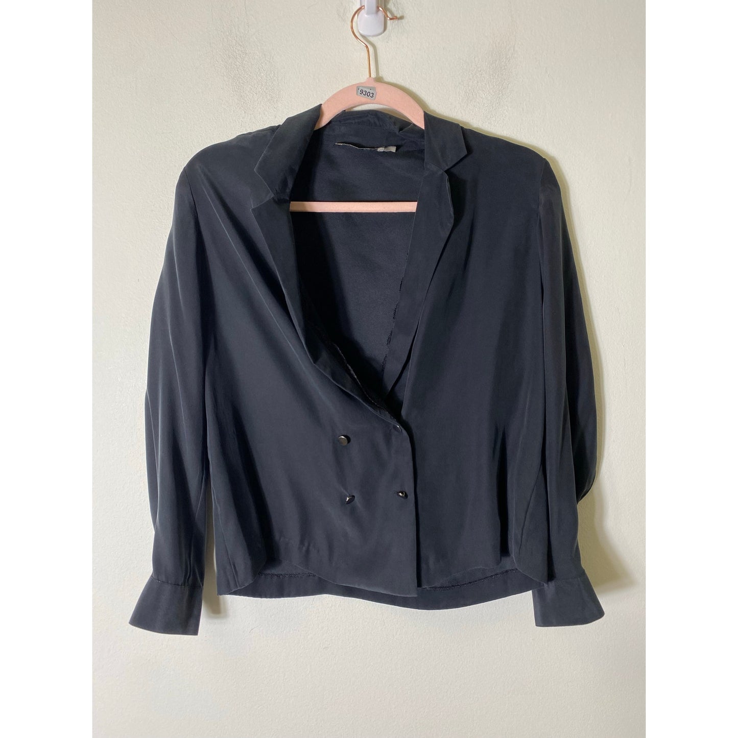 Go Silk Black Long SLeeve V Neck Silk Blouse Sz XS