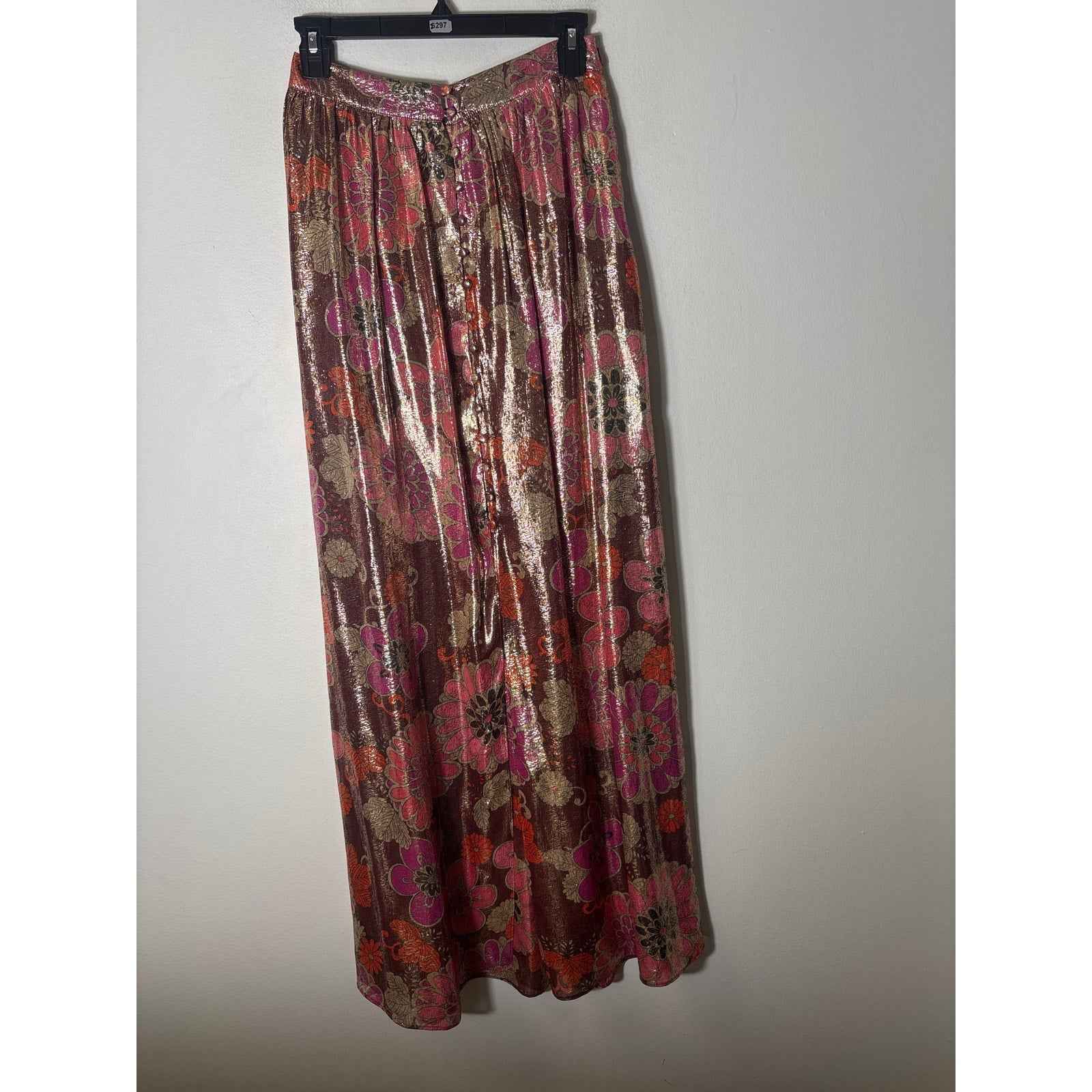 Trina Turk Gold Magenta Floral Flowy Maxi Skirt Sz 0