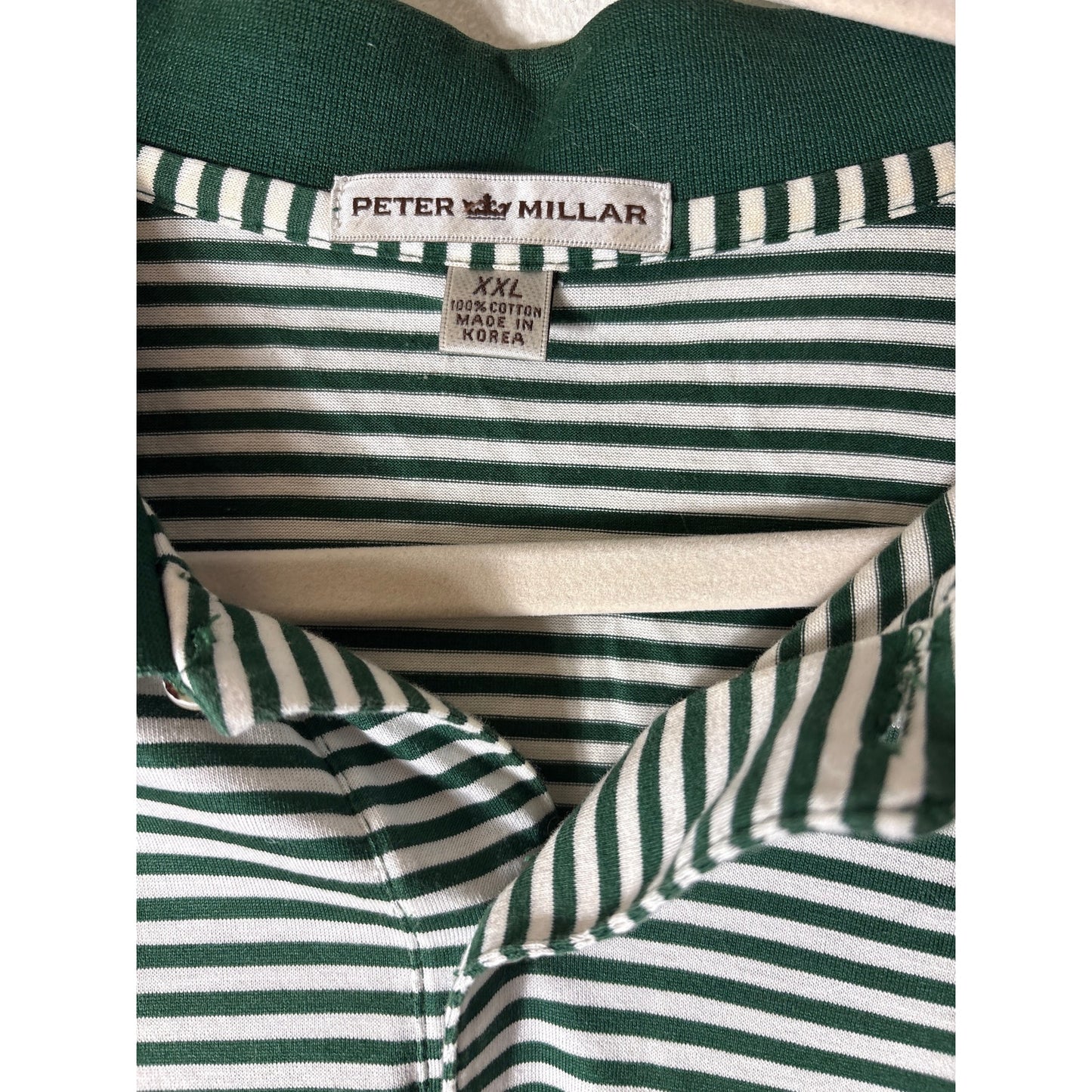 Mens Peter Millar Dark Green Stripe Short Sleeve Polo Style Shirt Sz XXL