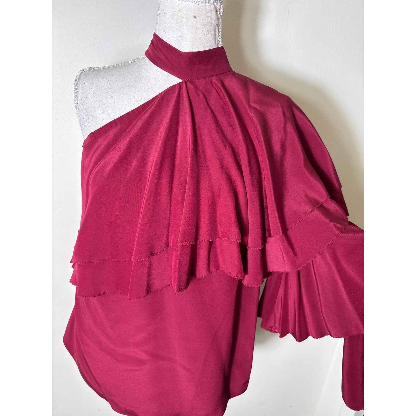 NWT Parker Crimson One Shoulder Long Sleeve Ruffle Top Sz S