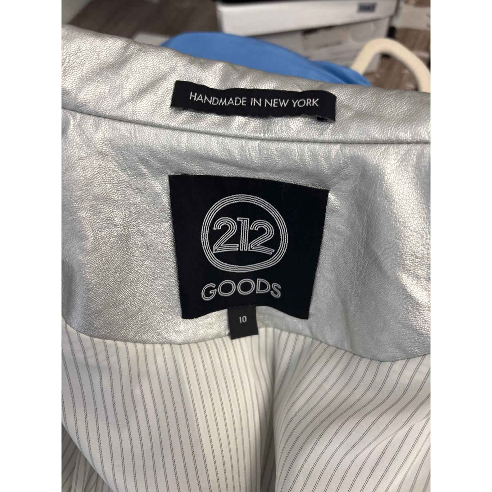 212 Goods Handmade In NY Silver Faux Leather Jacket Sz 10