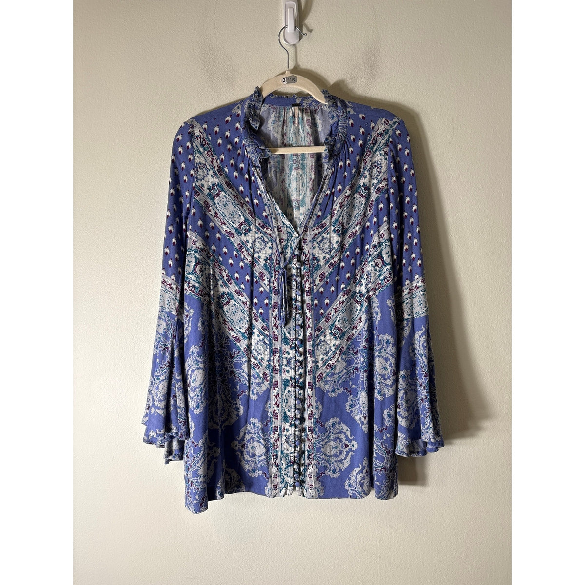 Free People Lillac Long Boho Extra Long Sleeve Button Up Shirt Sz XS