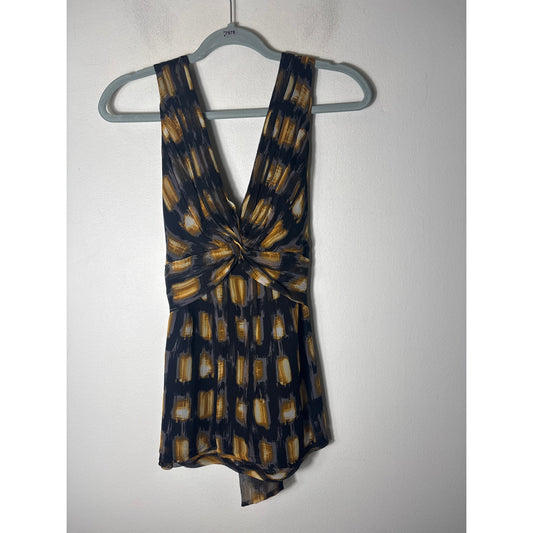 BCBG Black and Gold Sleeveless Back Zip Top Sz S