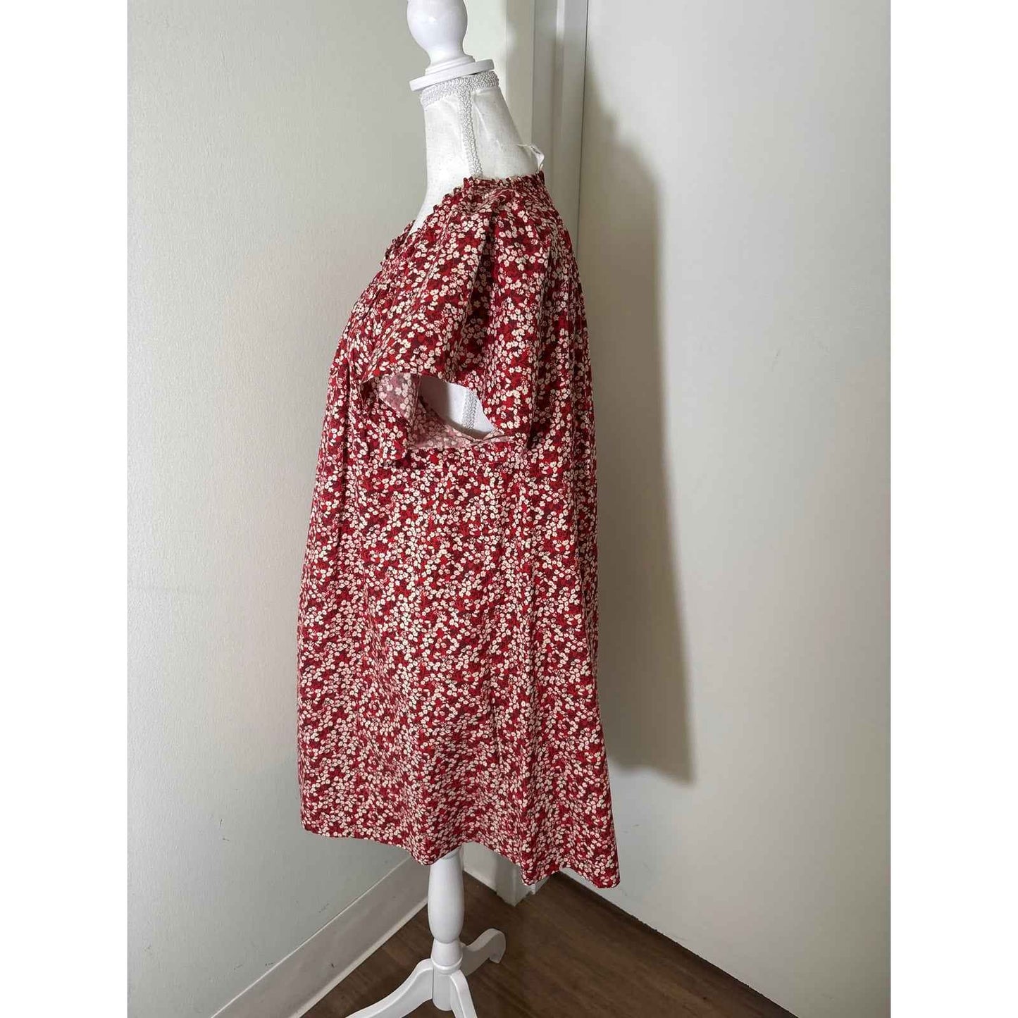 Apiece Apart Red Floral Cap Sleeve Cotton Mini Dress Sz S