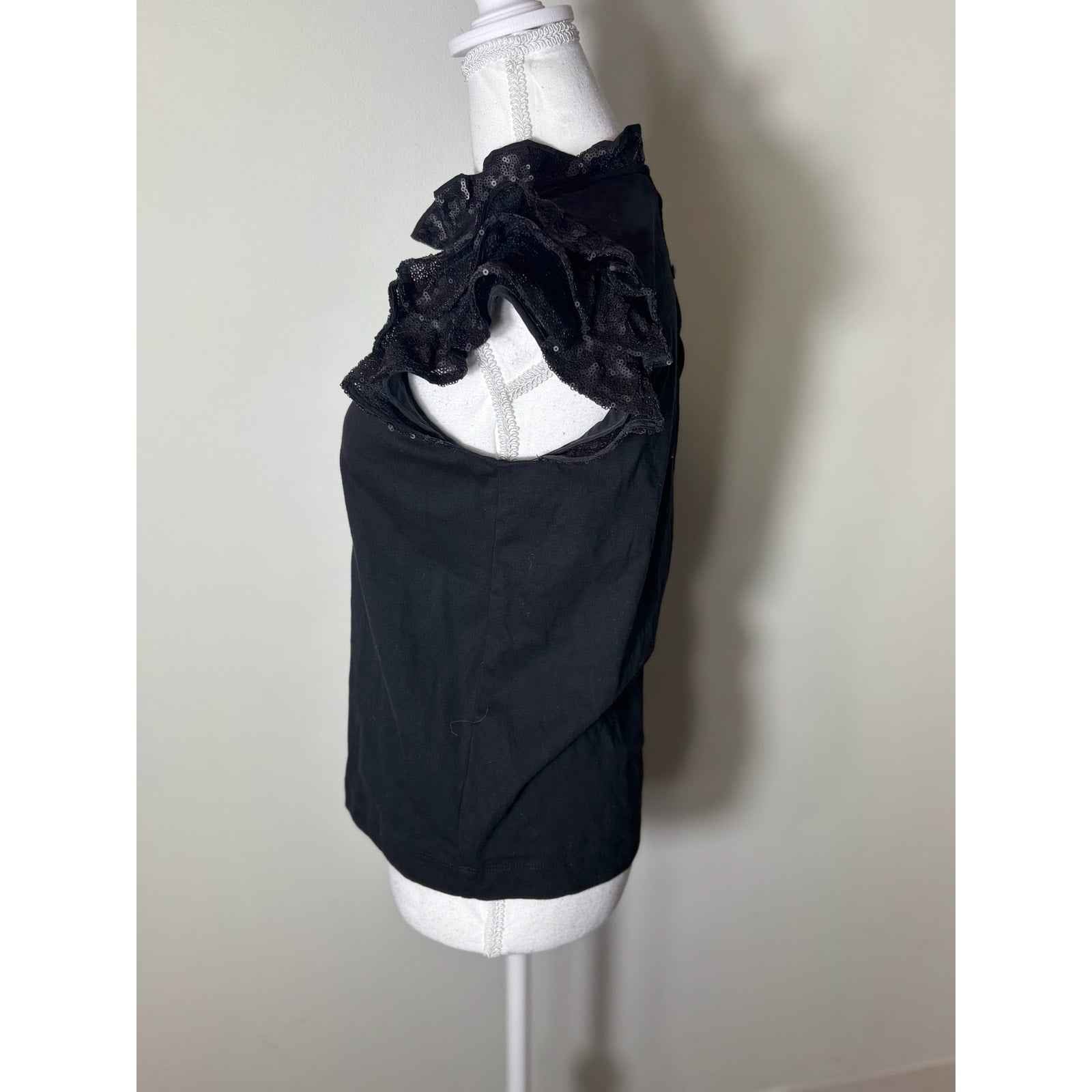 Sea Black Sequined Flutter Sleeve Tee Sz S