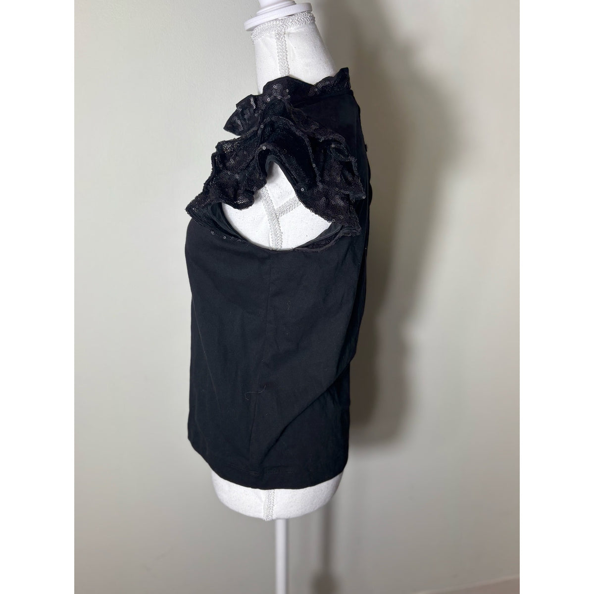 Sea Black Sequined Flutter Sleeve Tee Sz S
