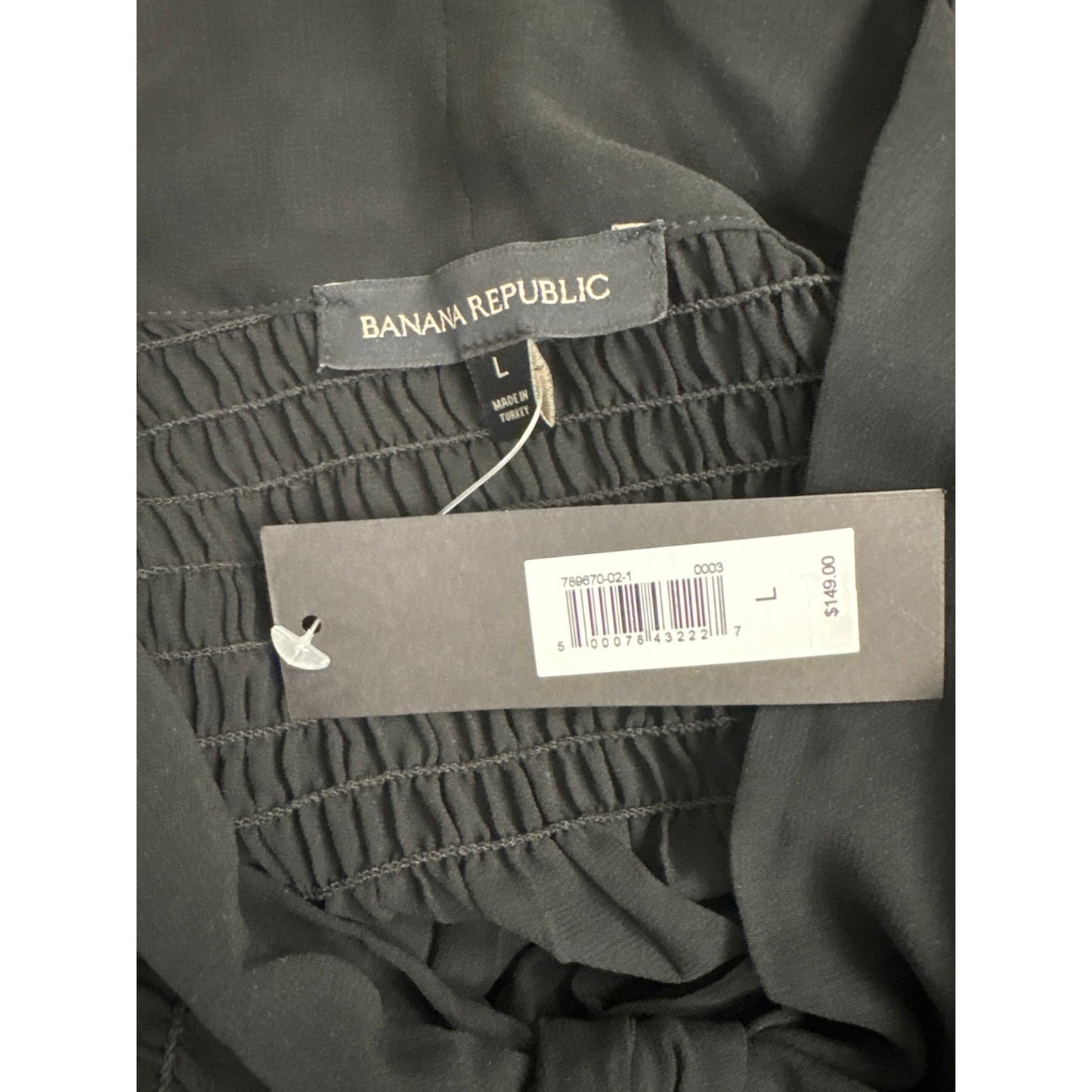 NWT Banana Republic Black Pleated Sheer Tie Neck Blouse Sz L