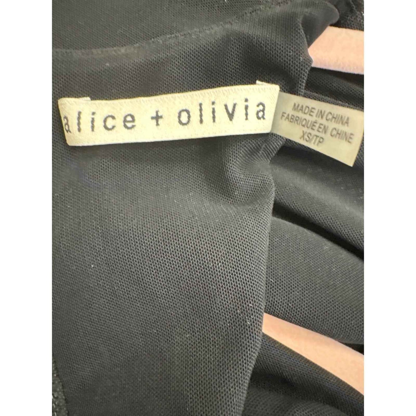 Alice + Olivia Black Mesh Long Sleeve Feather Cuff Shirt Sz XS