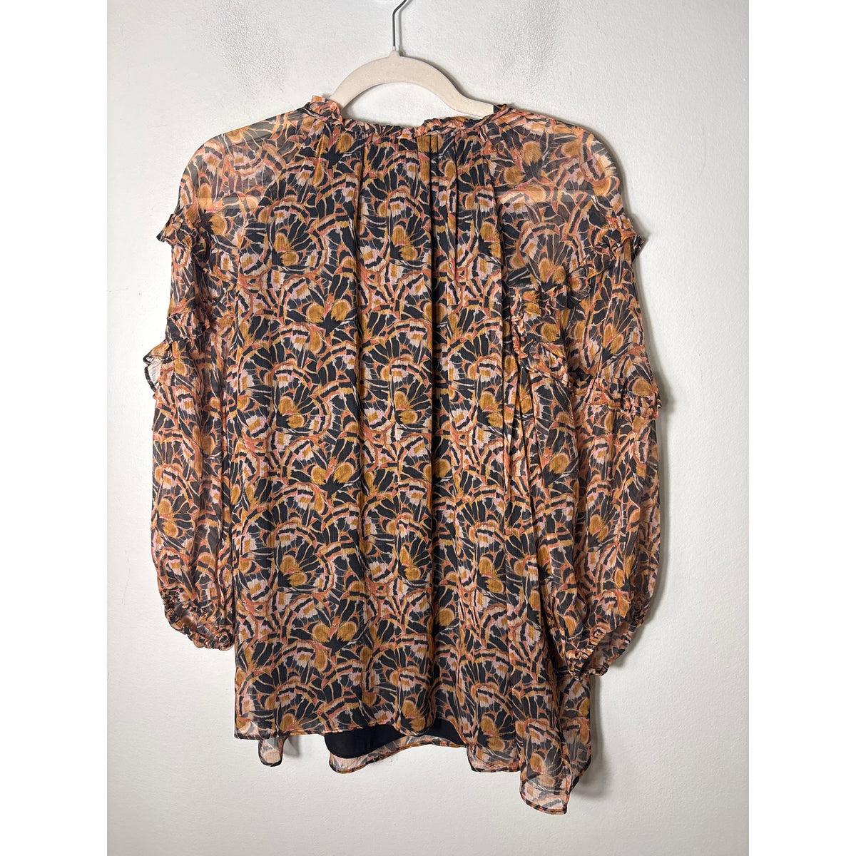 Shoshanna Black Gold 3/4 Puff Sleeve Boho Top Sz L