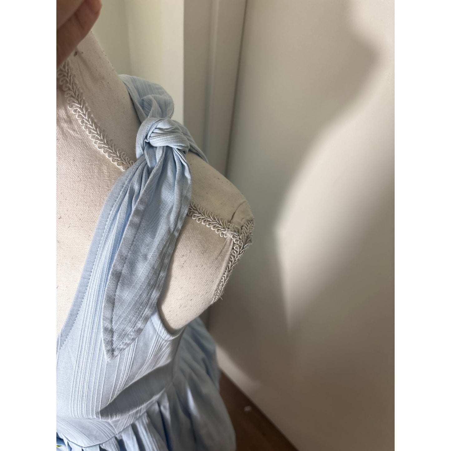 Buru Baby Blue Tie Shoulder A Line Lemon Button Dress Sz S