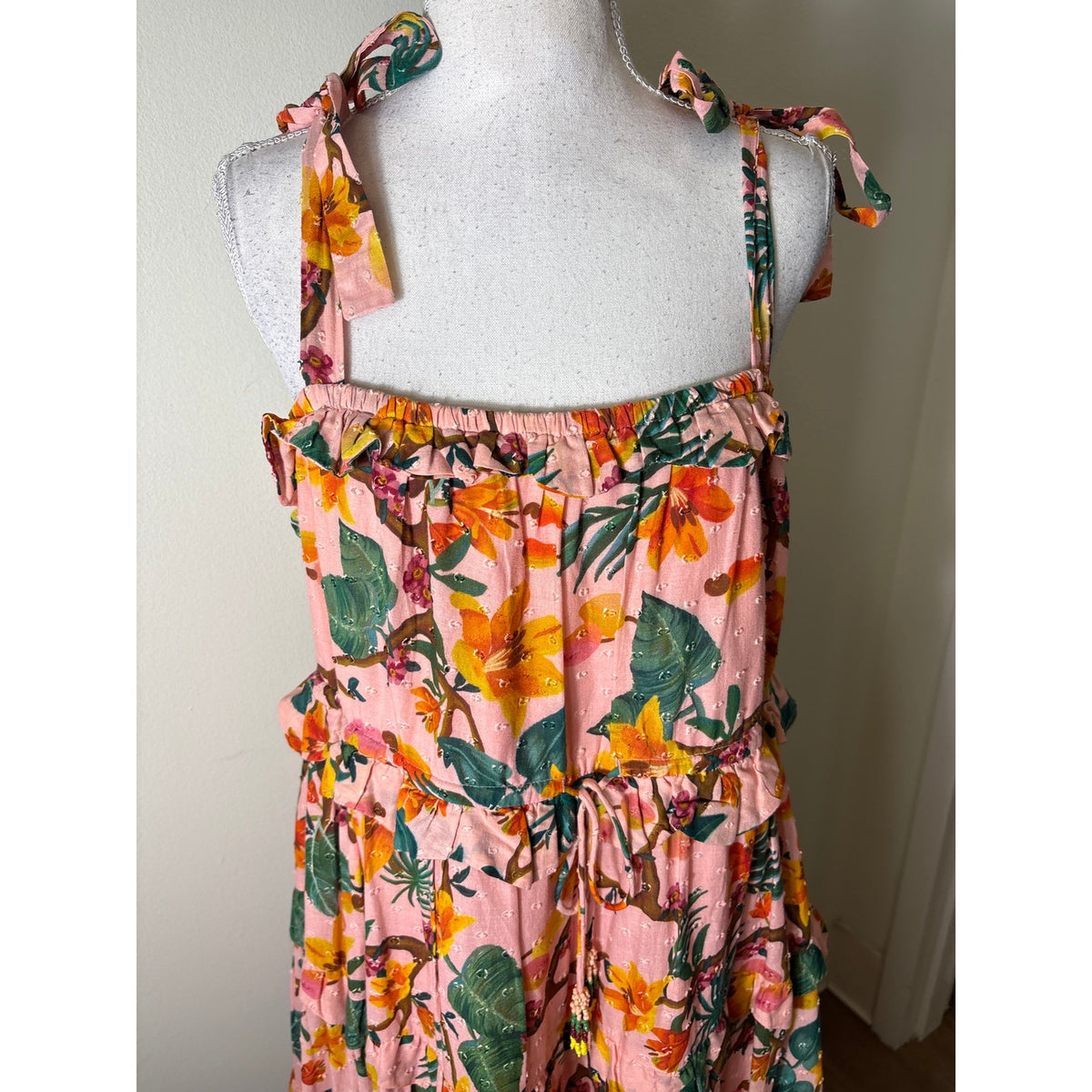 Farm Rio Pink Floral Tiered Cotton Maxi Dress Sz M