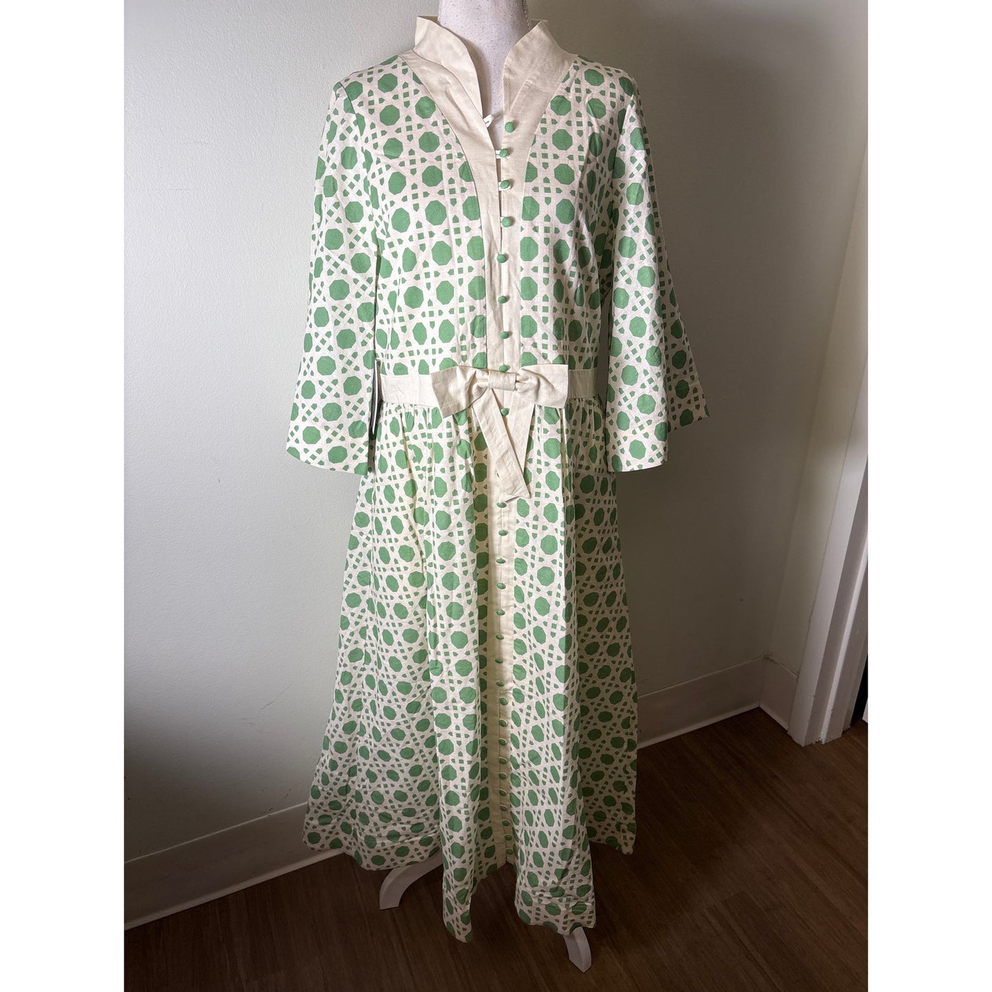 NWT Mestiza Solihya Green Bamboo Lattice Dress Sz 14