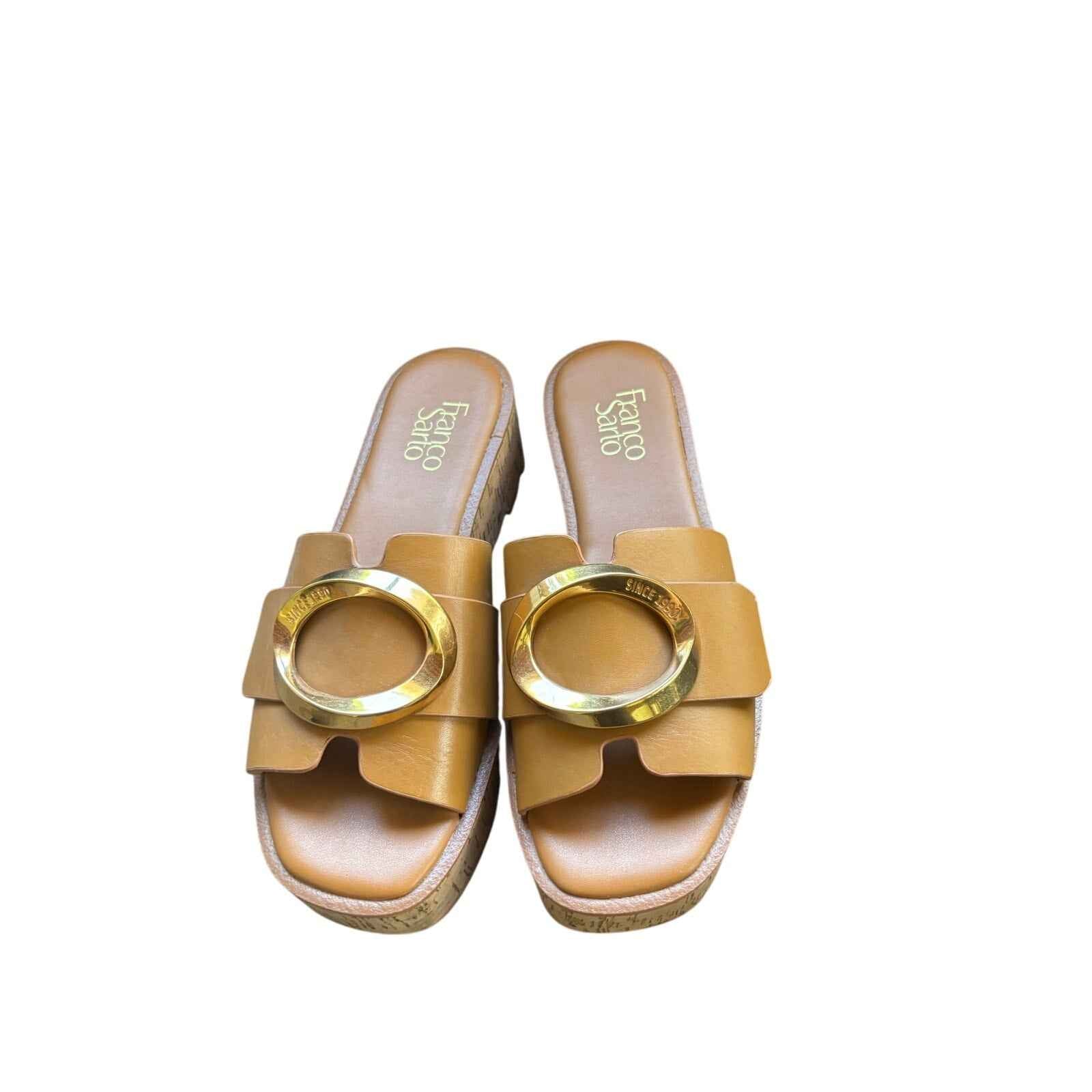 Franco Sarto Tan Leather Cork Hoda Platform Slide Sz 39