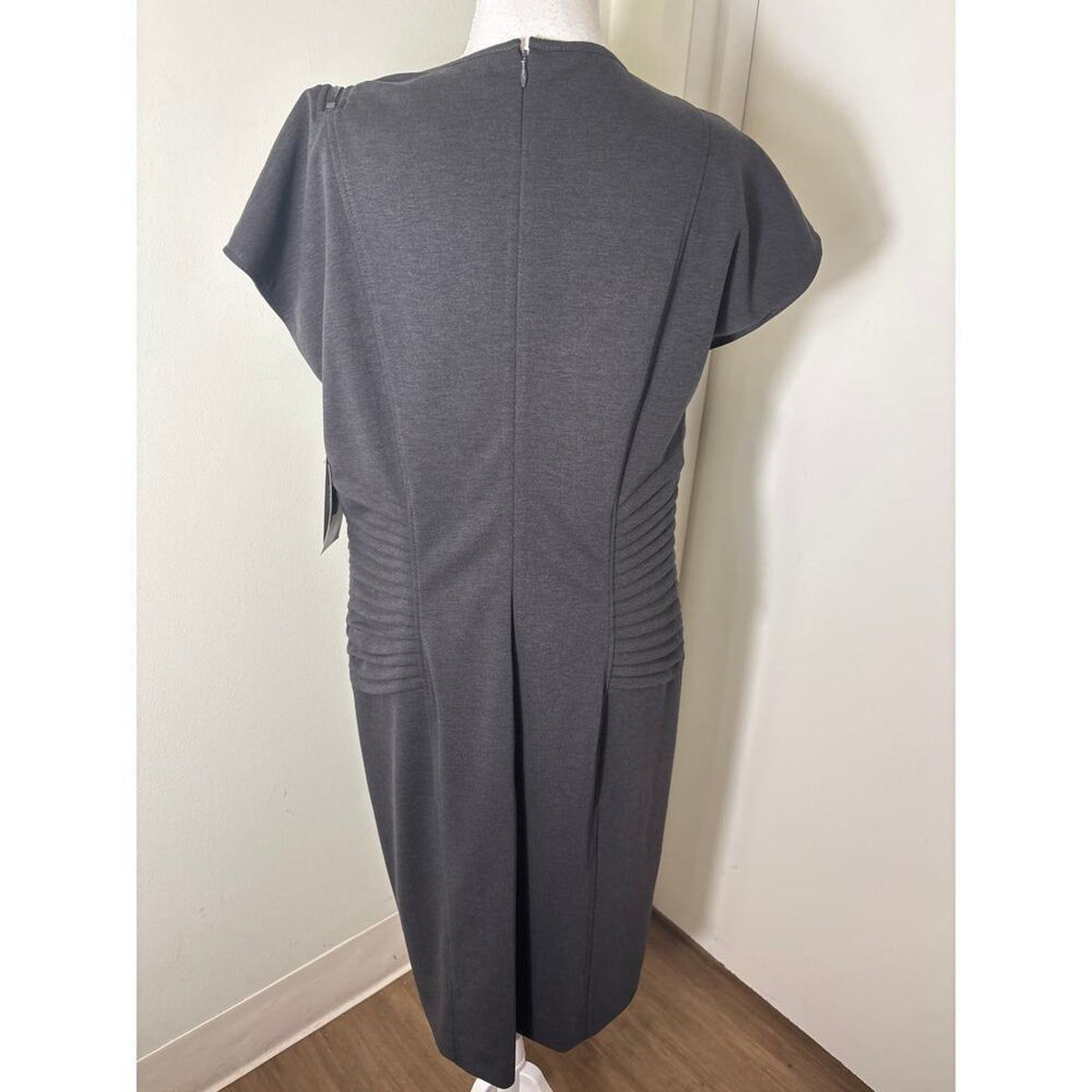 Etcetera Gray Sleeveless Zip Up Pleated Midi Sheath Dress 14