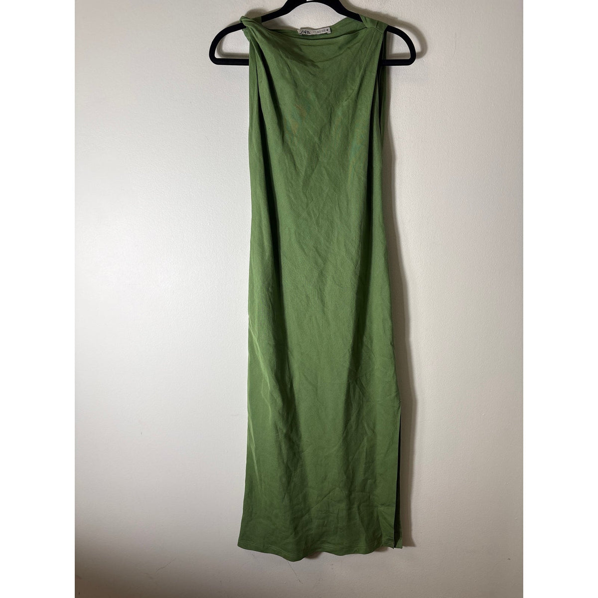 Zara Green Twisted Shoulder Column Maxi Dress Sz S