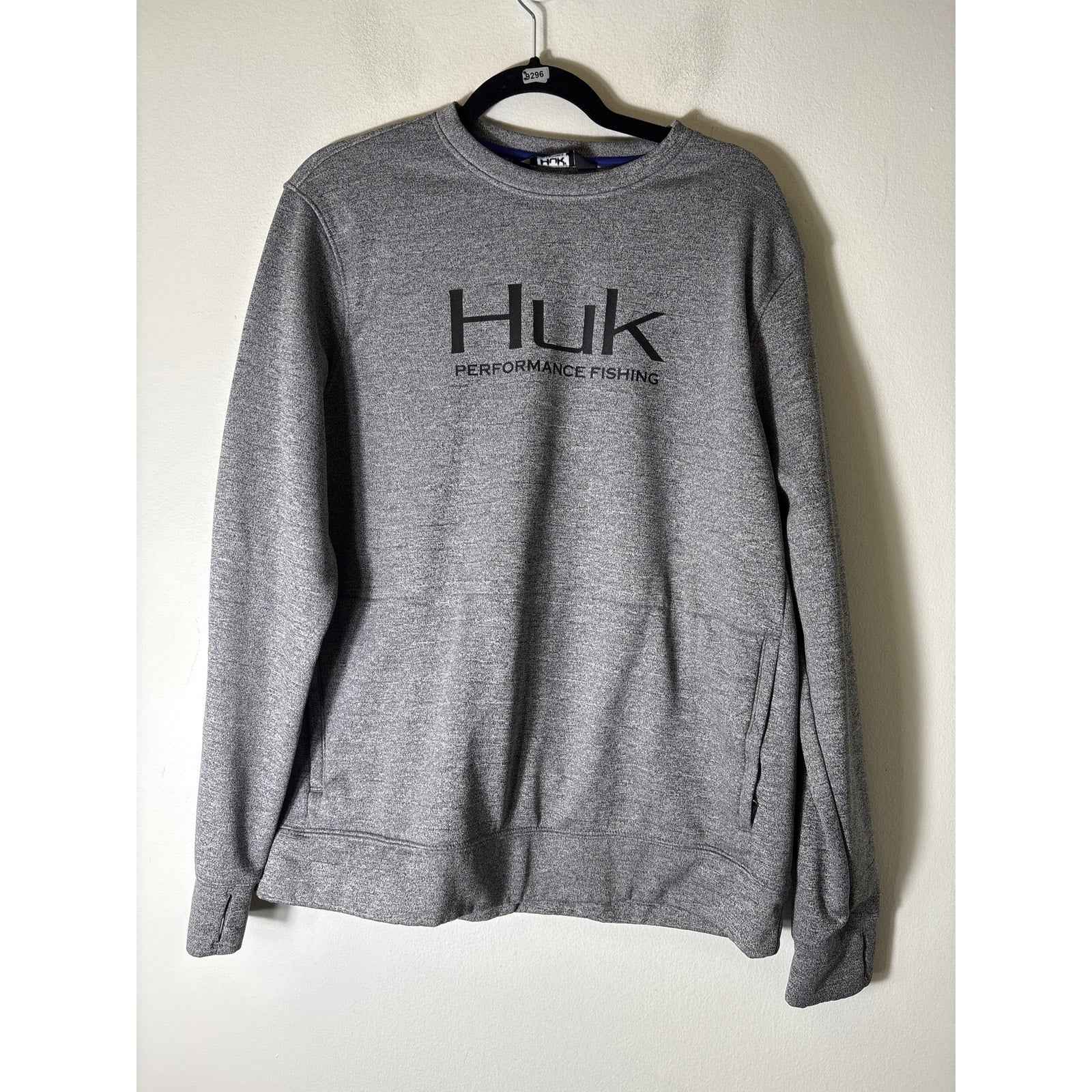 Mens Huk Performance Fishing Gray Long sleeve Sweat Shirt Sz M