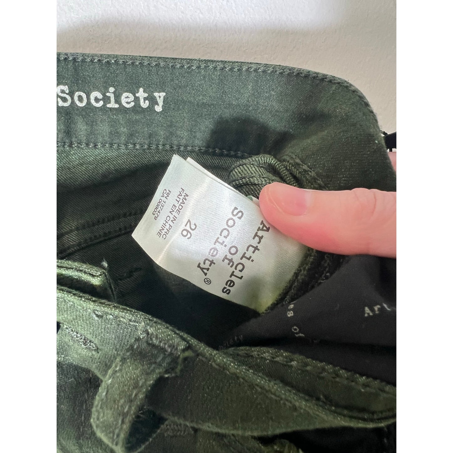 NWT Articles of Society Dark Green Distressed Skinny Ankle Jeans Sz 26