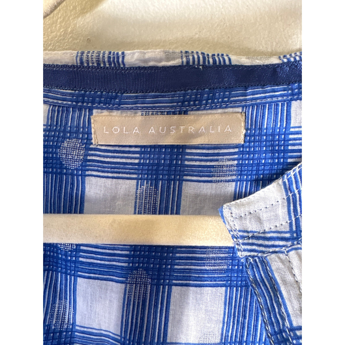 Lola Australia Blue and White Gingham Long Sleeve Shirt Sz S
