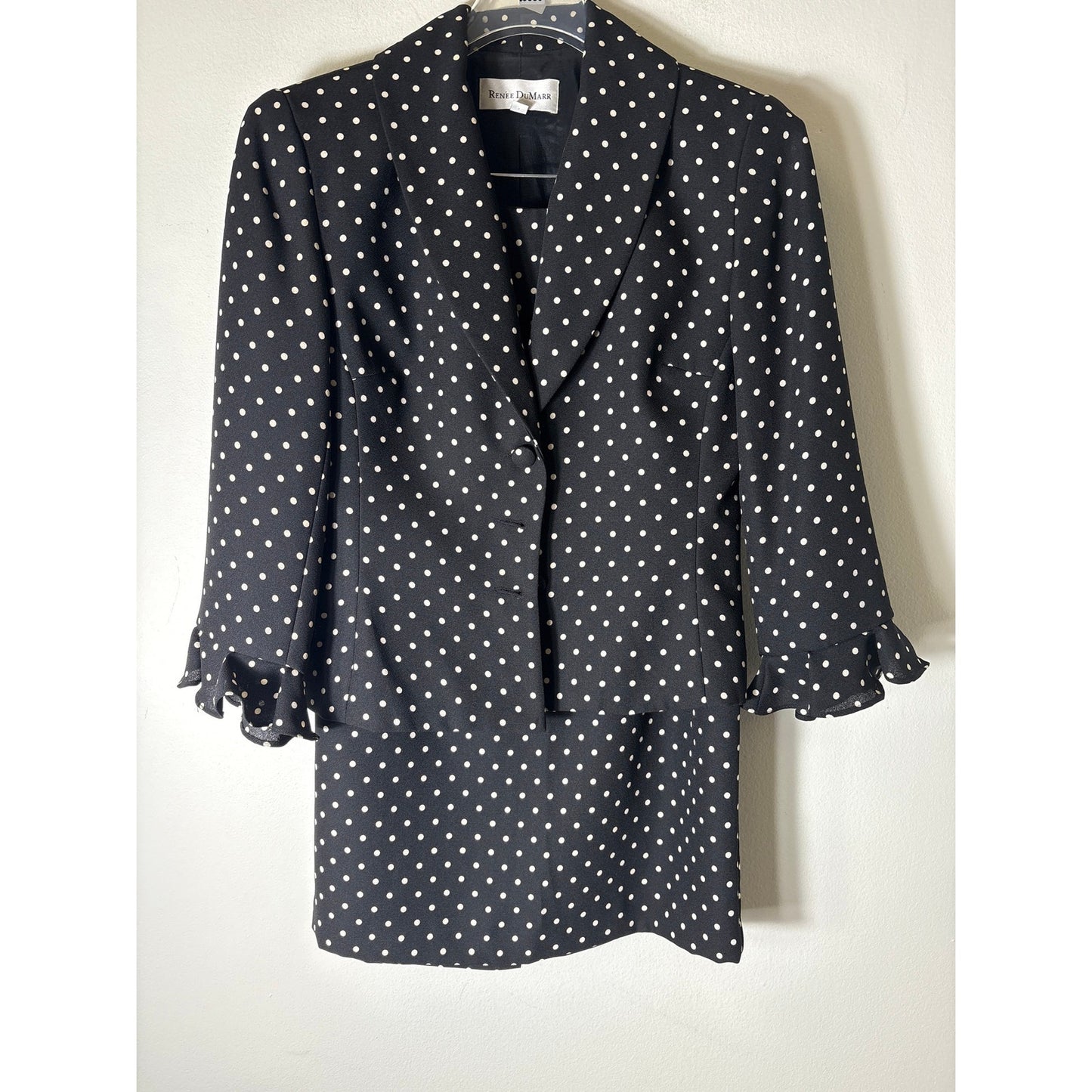 Renee DuMarr Black&White Polka Dot Blazer and Skirt Suit Set Sz 4