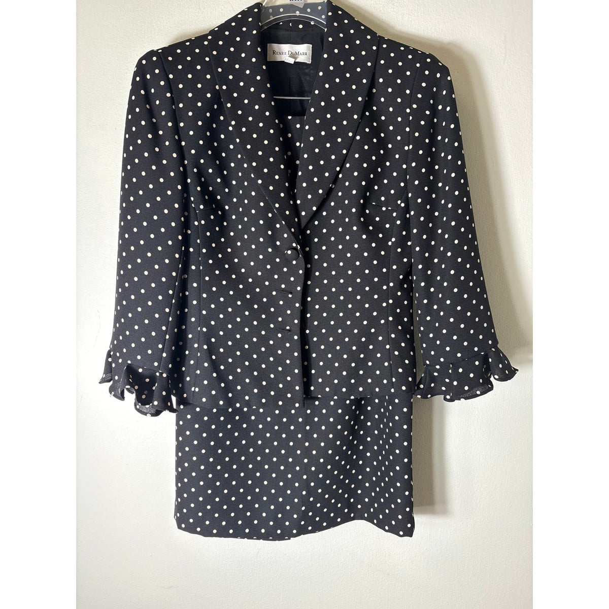 Renee DuMarr Black&White Polka Dot Blazer and Skirt Suit Set Sz 4
