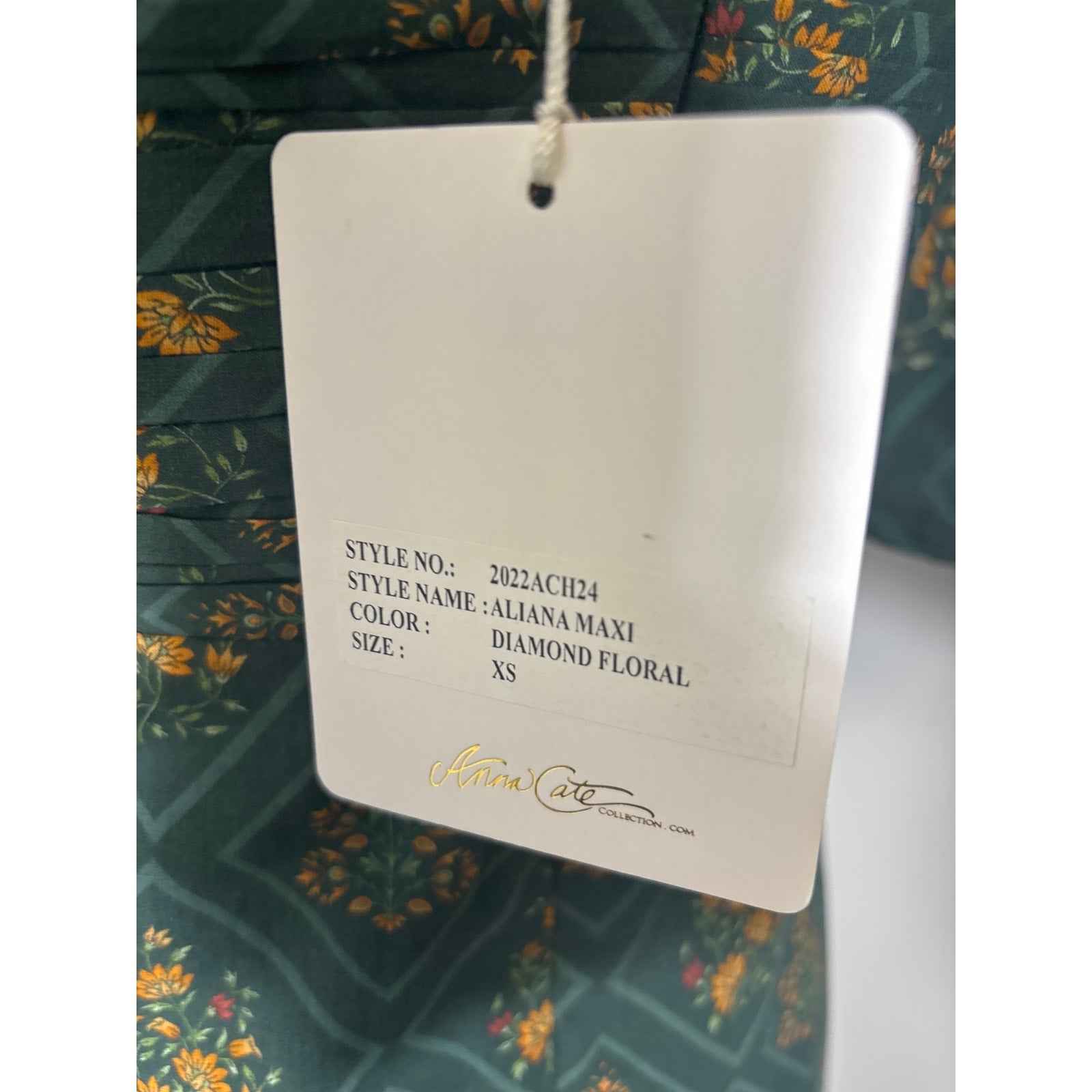 NWT Anna Cate Dark Green "Diamond Floral" Cotton Maxi Dress Sz XS