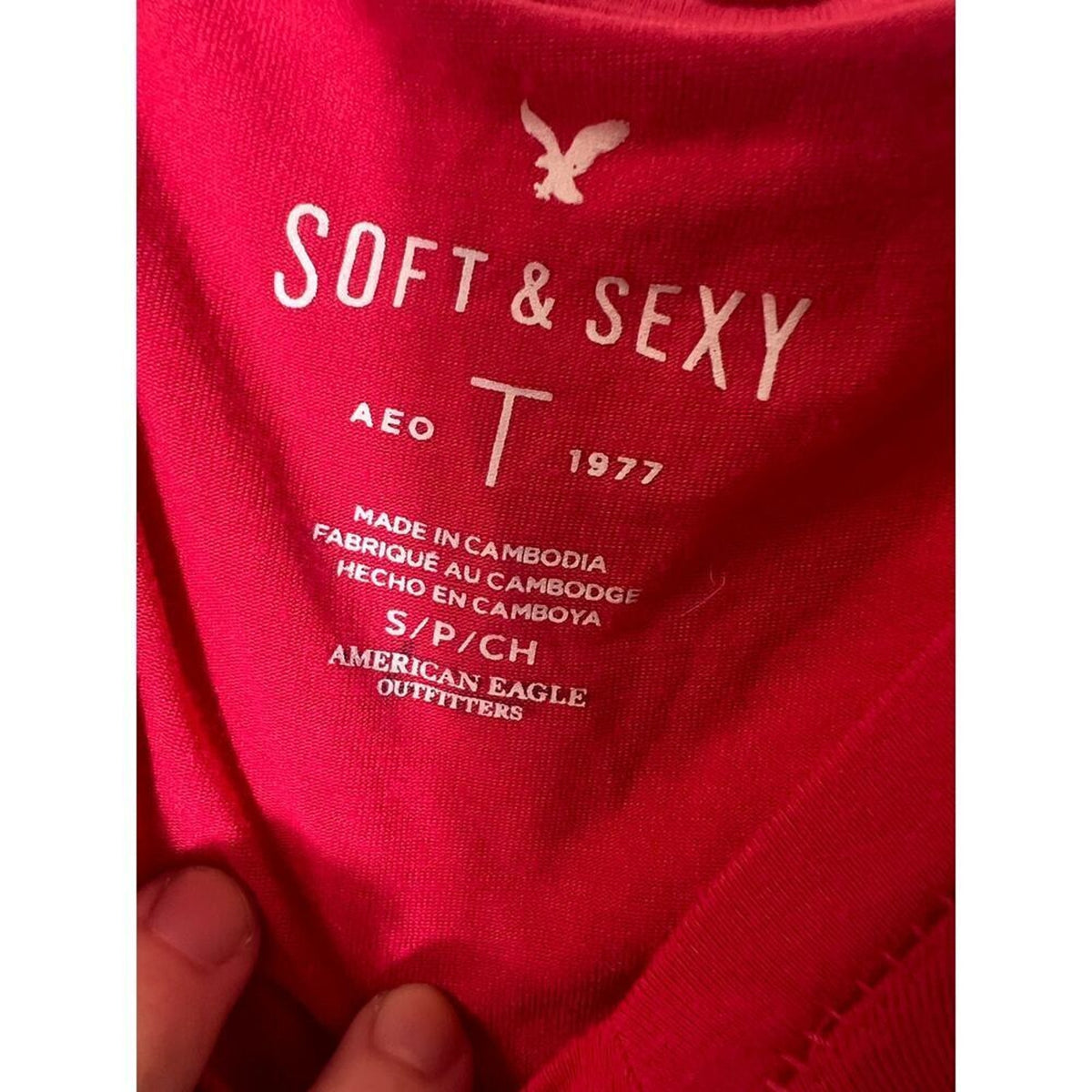 American Eagle Soft & Sexy Tee Long Sleeve V Neck Orange Pink - S