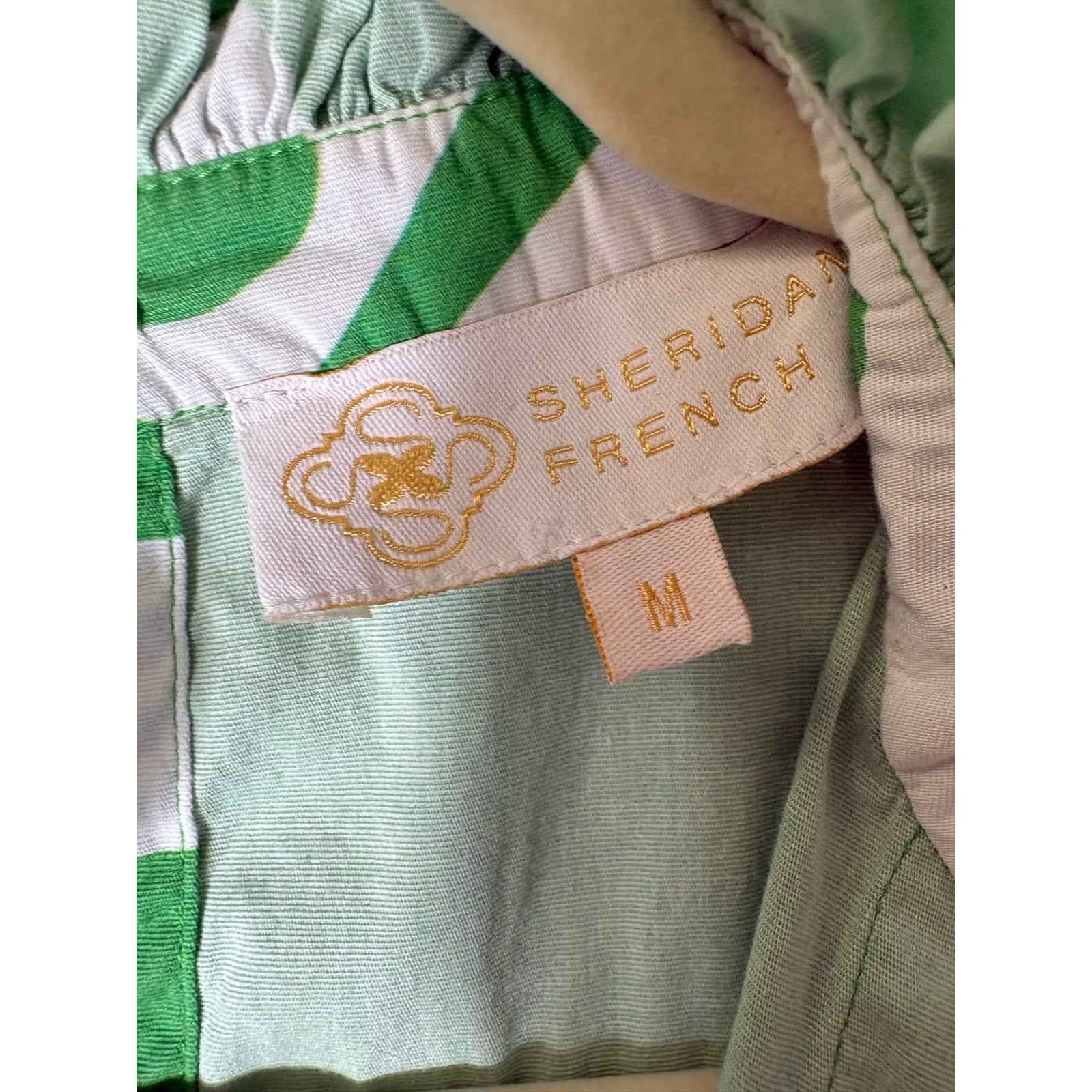 Sheridan French Green and White Cotton Sleeveless Midi Dress Sz M
