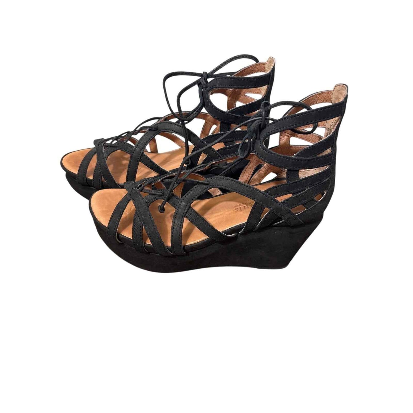 Gentle Sould Black Cage Wedges Sz 8