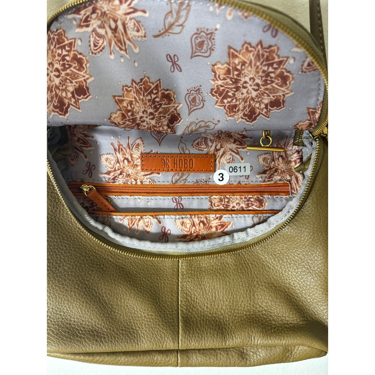 Hobo Greenish Tan Leather Small Crossbody Bag 10x8 Inches