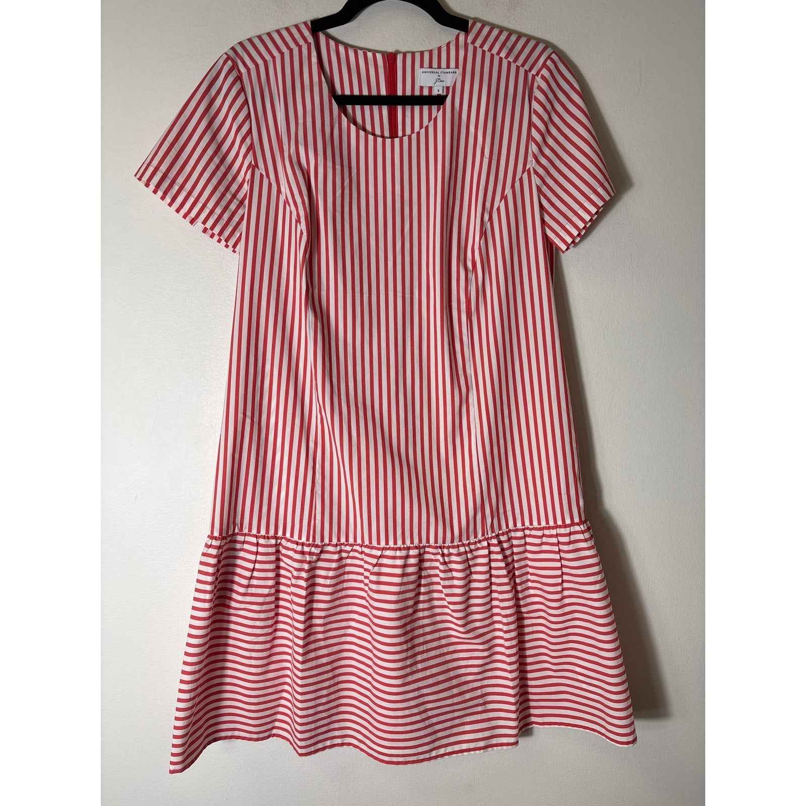 J. Crew Red White Stripe Short Sleeve Cotton Dress Sz S