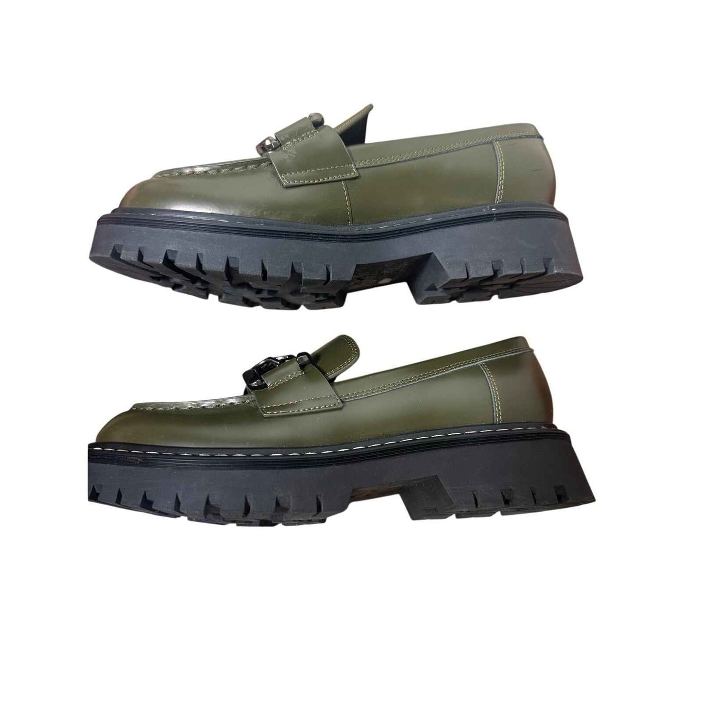 Marc Fisher Army Green Platform Horsebit Loafer Sz 7