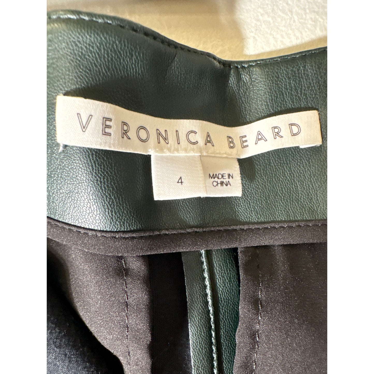 Veronica Beard Forest Green Front Pocket Faux Leather Pants Sz 4