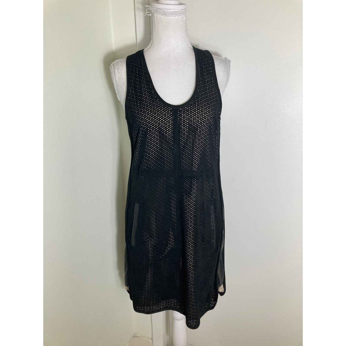 Parker Black Perforated Soft Suede Cocktail Dress Sz L