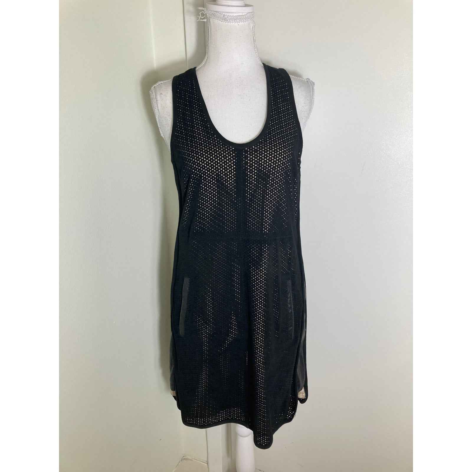 Parker Black Perforated Soft Suede Cocktail Dress Sz L