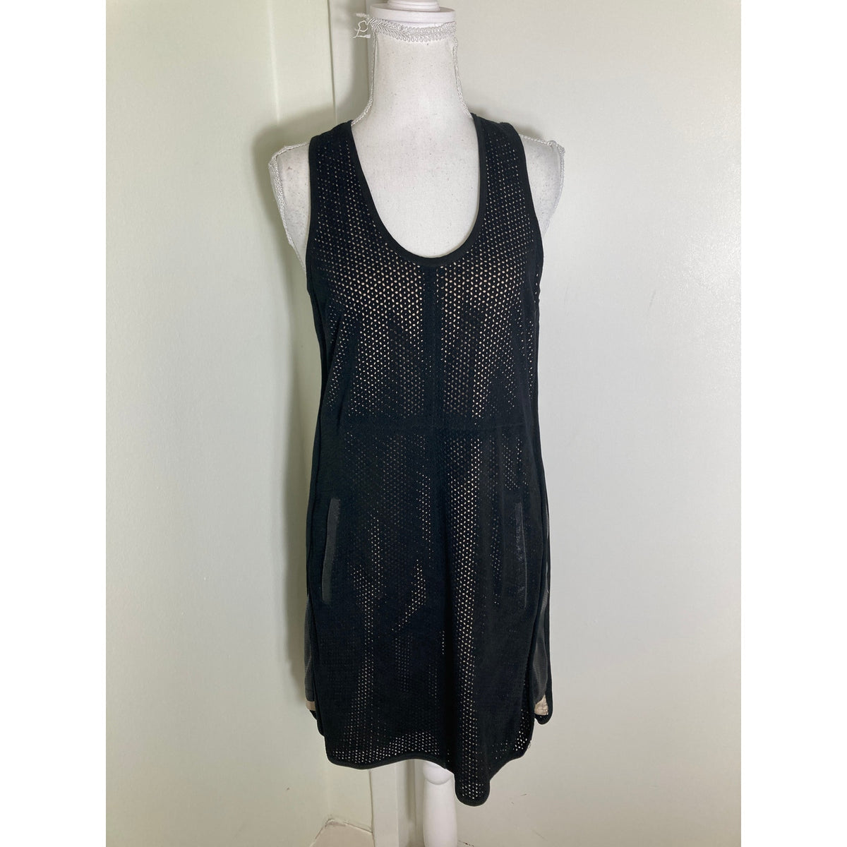 Parker Black Perforated Soft Suede Cocktail Dress Sz L