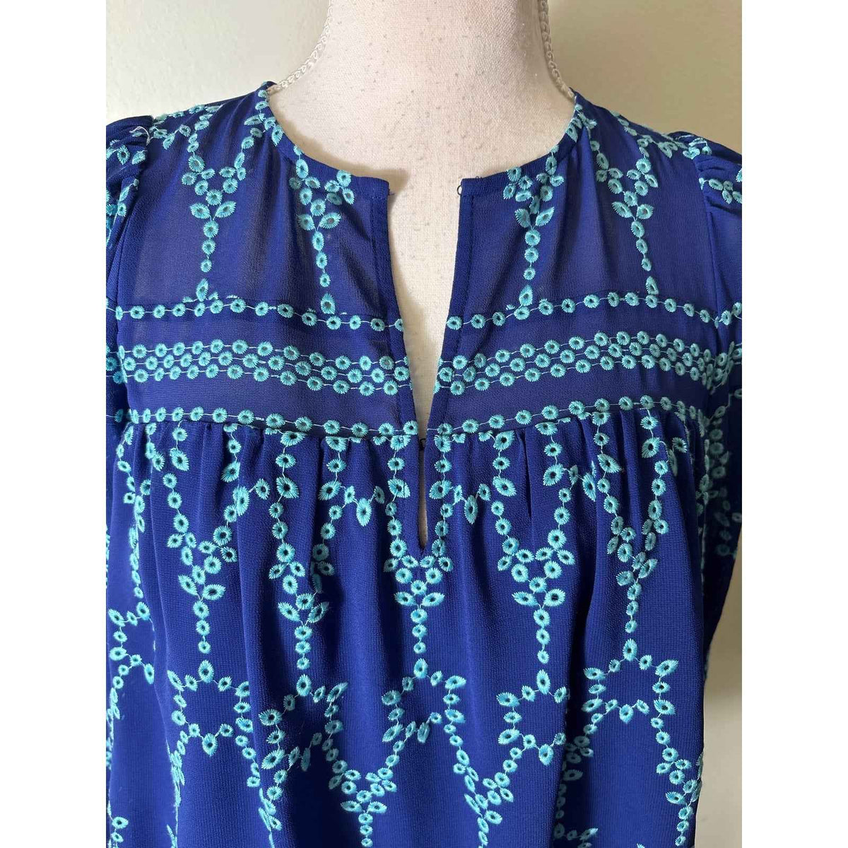Shoshanna Dark Blue Teal Long Sleeve Semi Sheer Shirt Sz S