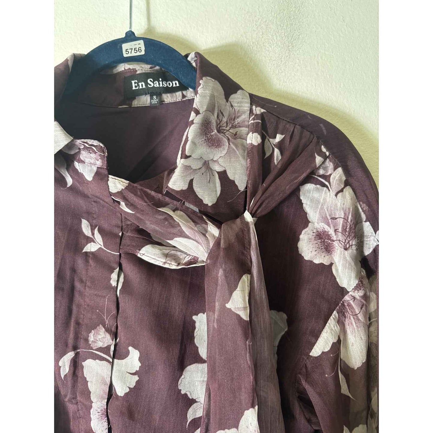 En Saison Deep Purple Long Sleeve Floral Ruffle Knee Length Dress Sz S