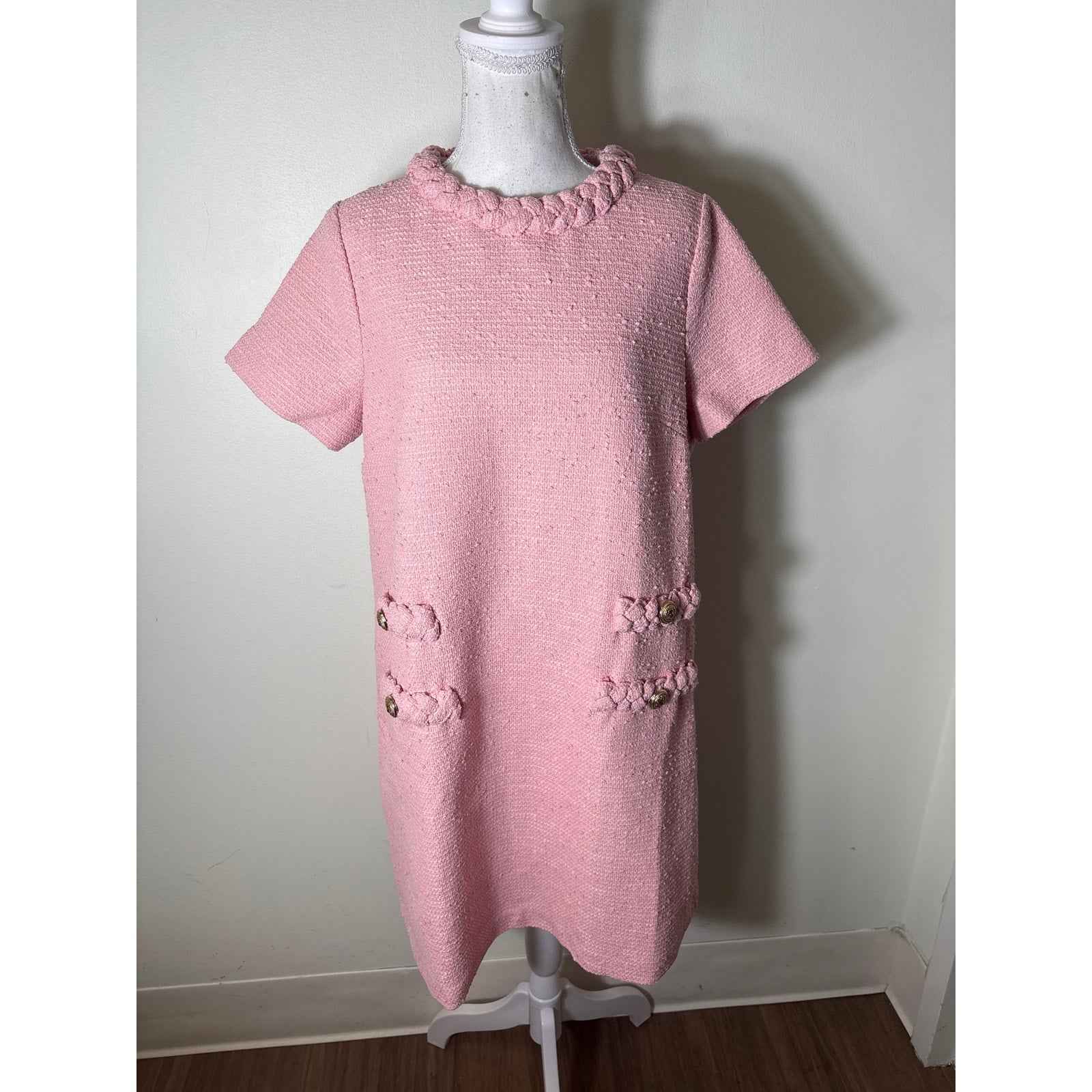 Tuckernuck Blossom Pink Jackie Tweed A-Line Mini Dress Sz L