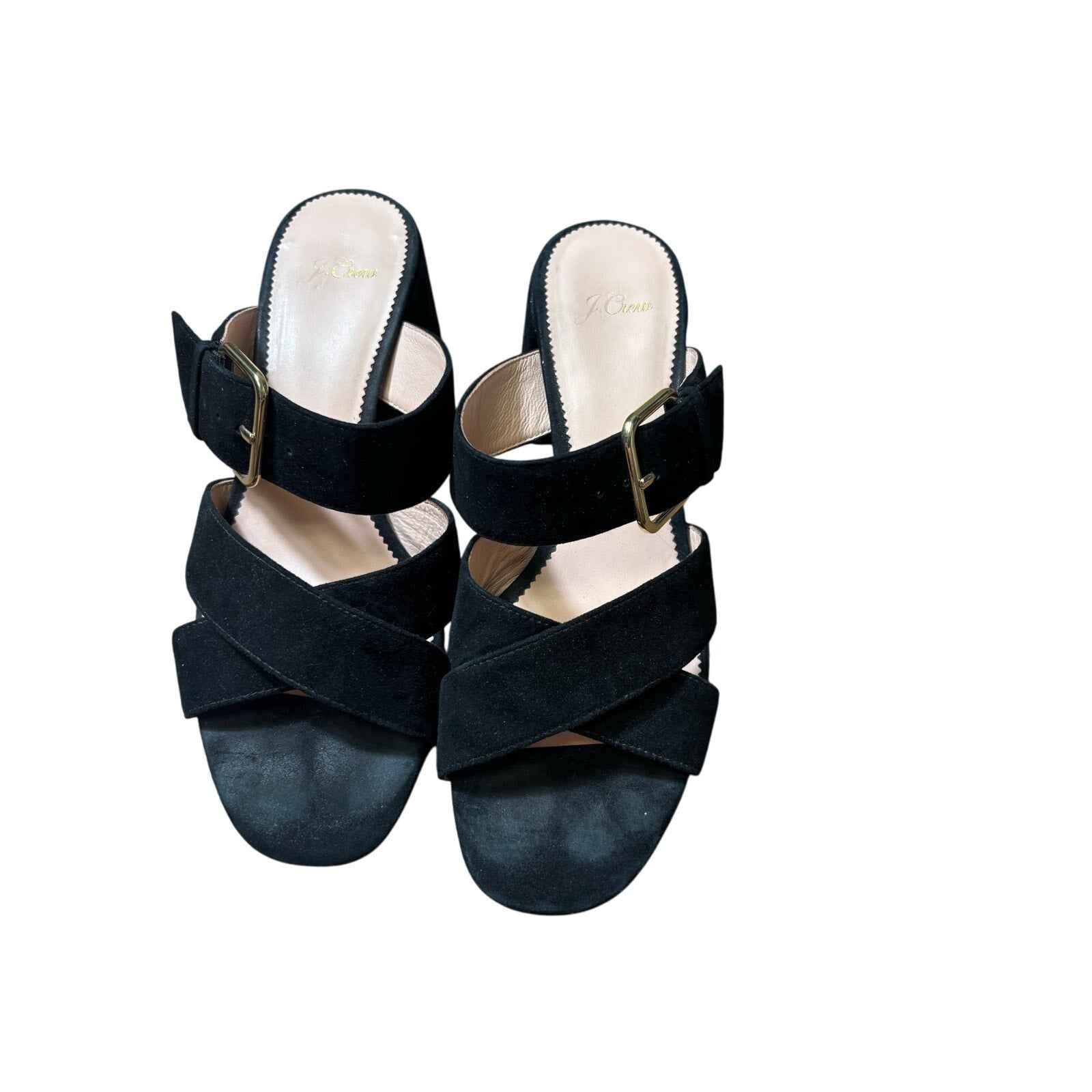 J.Crew Back Suede Criss Cross Gold Buckle Sandals Sz 9.5