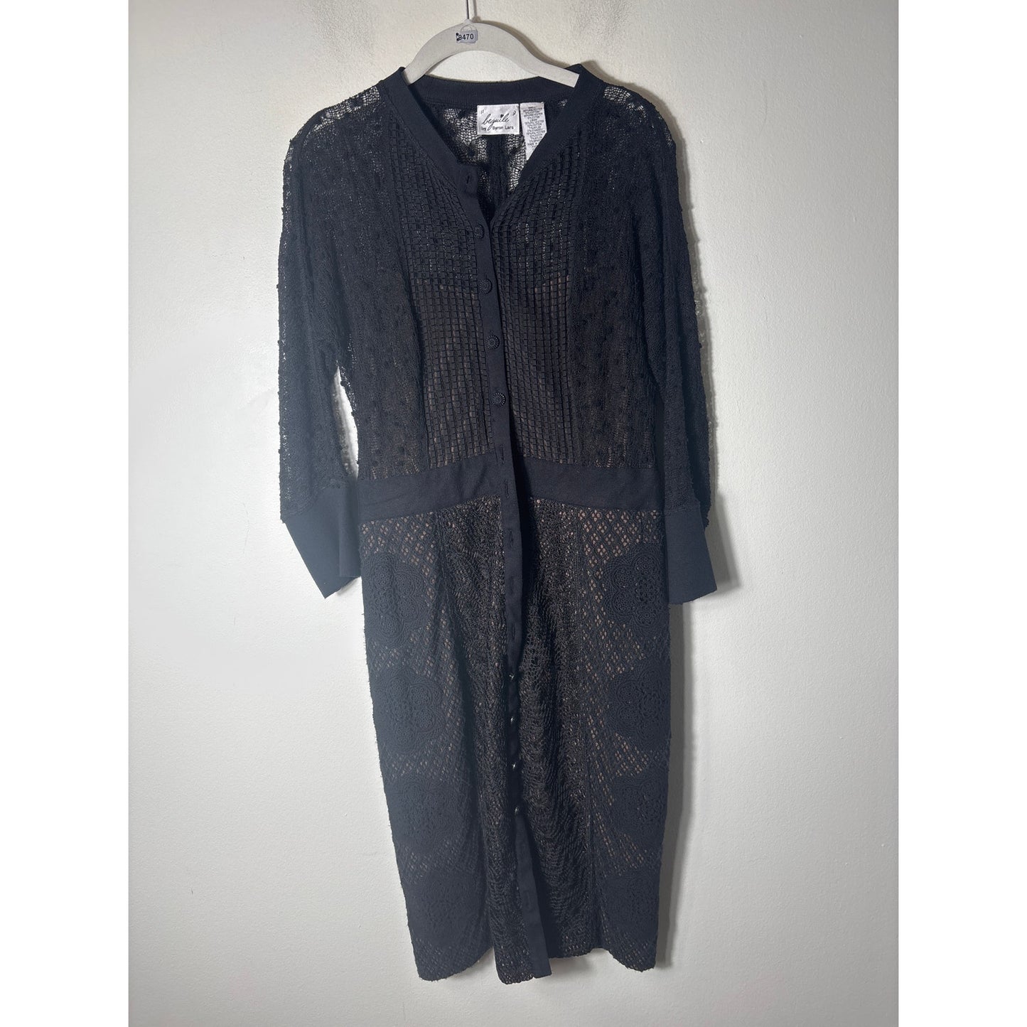 Beguile by Byron Lars Black Lace 3/4 Sleeve Midi Dress Sz 8