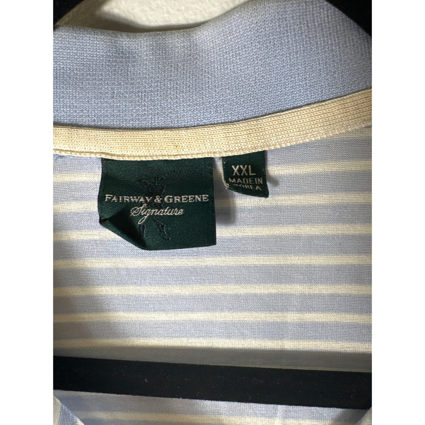 Mens Fairway & Greene Blue White Stripe Short Sleeve Polo Style Shirt Sz XXL