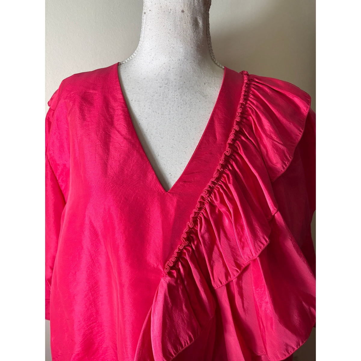 Stine Goya Hot Pink Ruffle Shift Dress Sz M